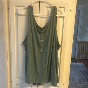 Green Sleeveless Button-Down Top